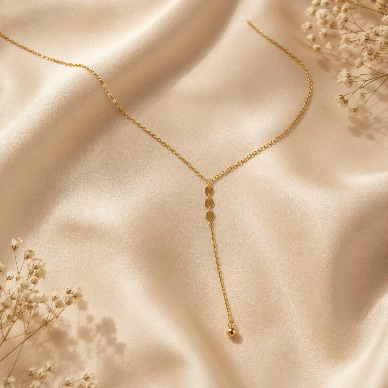 Golden Drop Lariat Necklace