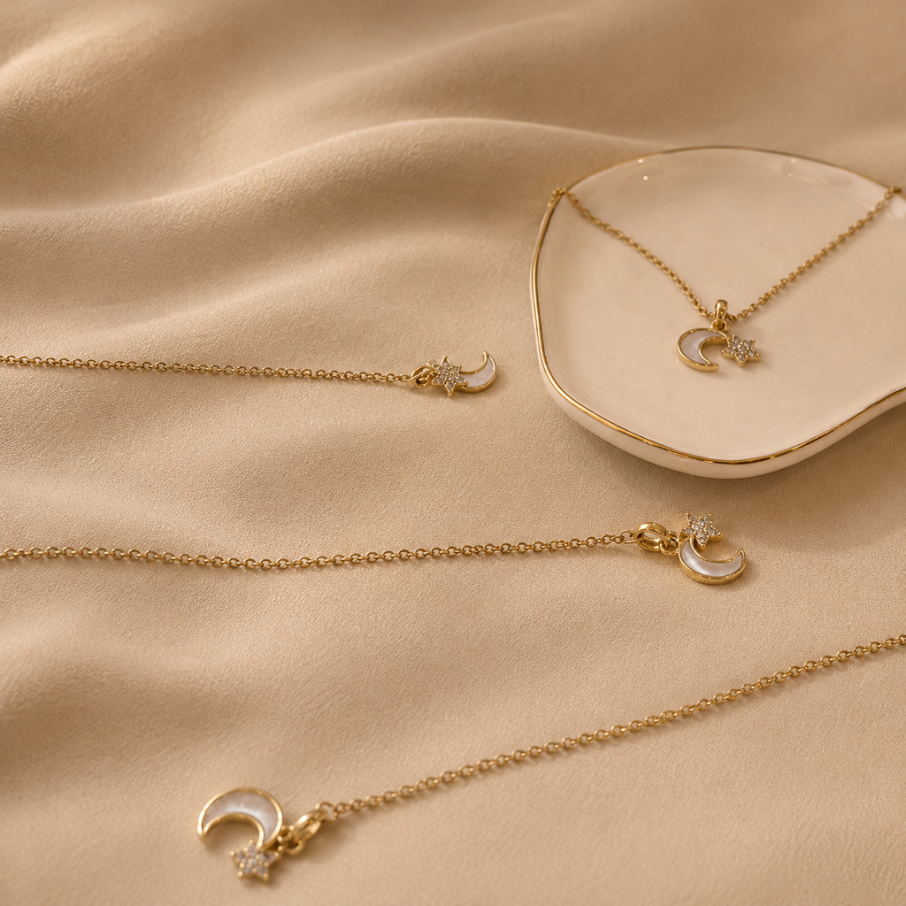 Collier Lune et Étoile Scintillants