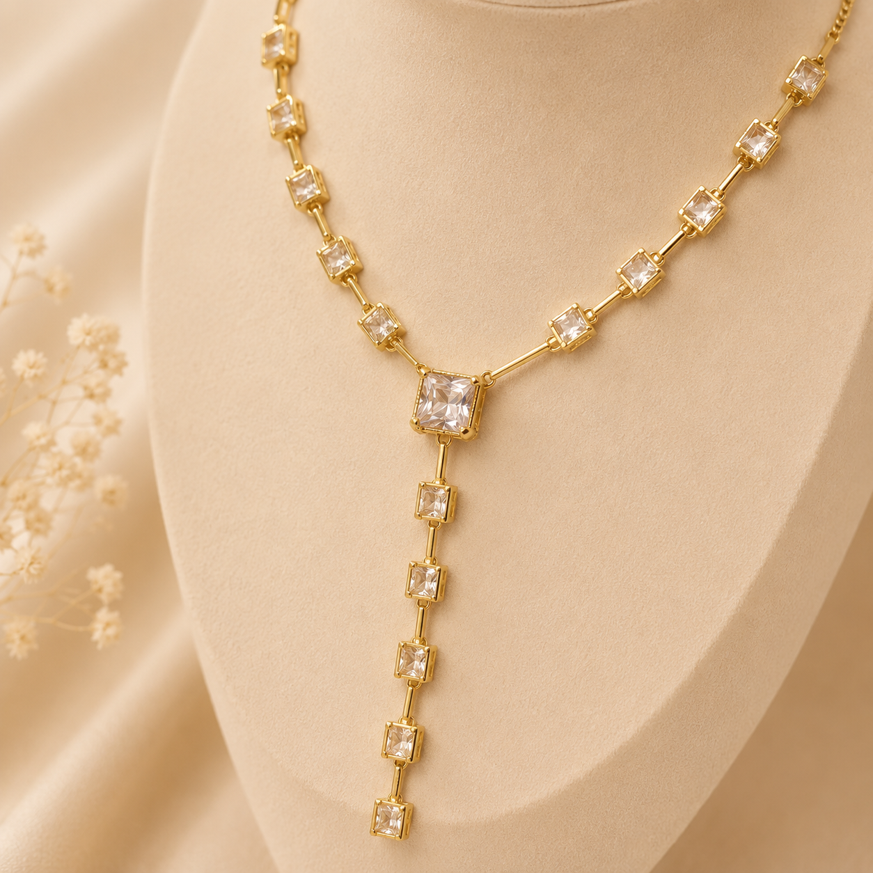 Drape Crystal Square Necklace